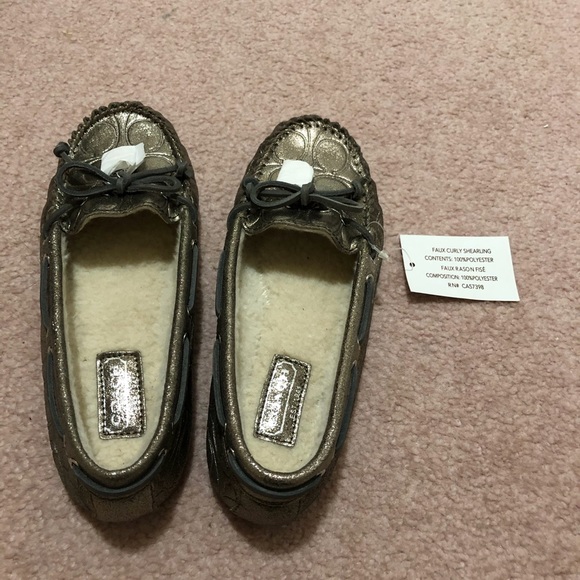 NWT Coach Metallic Suede Shearling Moccasin Sz 7 - Picture 2 of 8